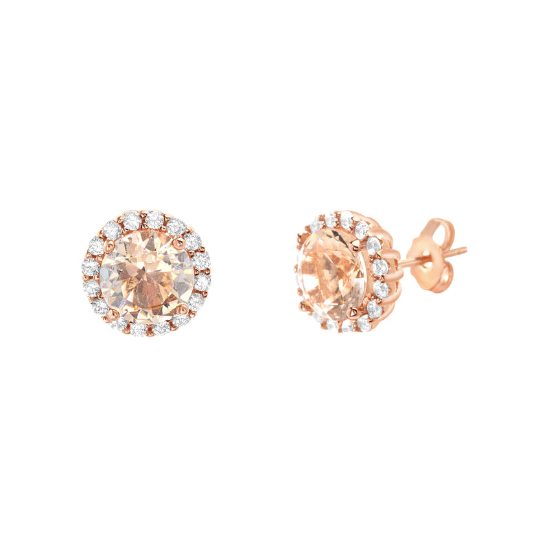 Rose Round CZ Halo Earring