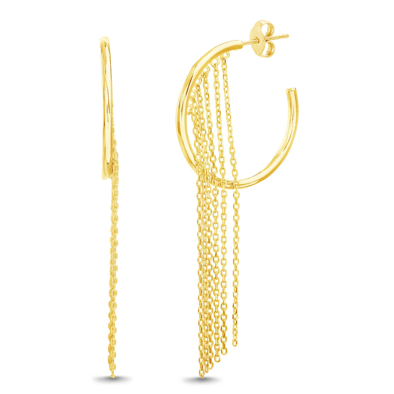 Gold Open C-Hoop Chain Dangle Earring