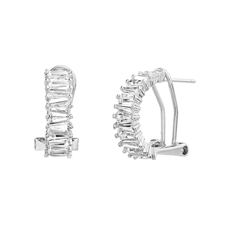 Silver CZ Hoop Post Clip Earring