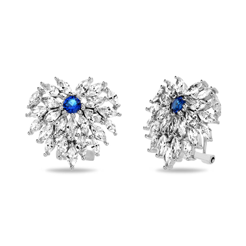 Sterling Silver Sapphire Flower Design Stud Earring