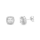 Silver CZ Cushion Halo Earring