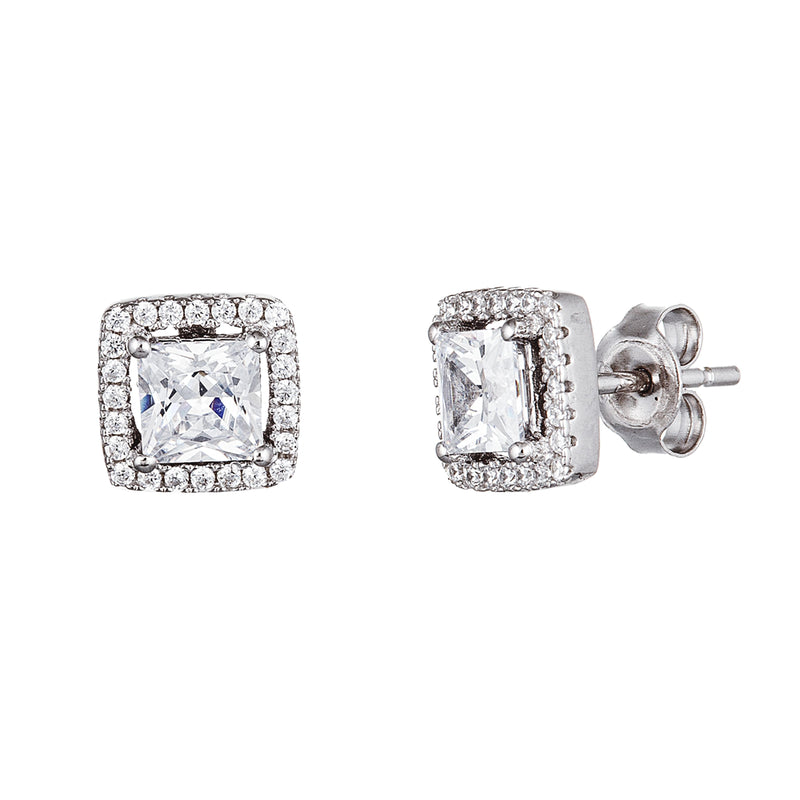 Sterling Silver Rh CZ Squared Post Ear