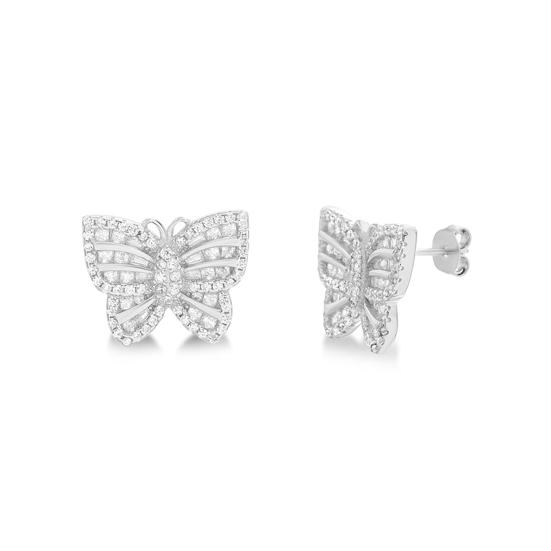 Silver CZ Butterfly Post Earrings