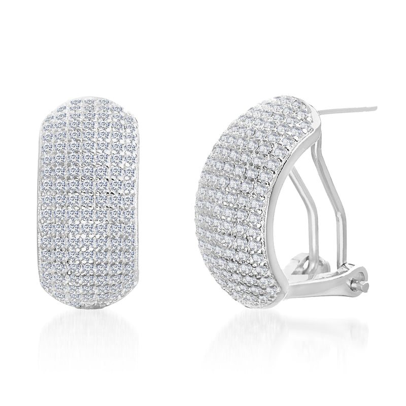 Silver CZ Omega Huggie Earring