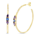 Gold Blue Spinel and Multi CZ Post Hoop Earring