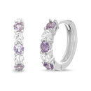 Silver Green Amyethyst and CZ Round Huggie Hoop Earring