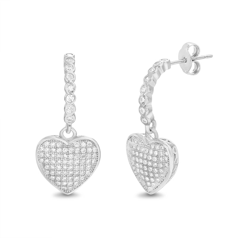 Sterling Silver CZ Heart Dangle Drop Post Earring