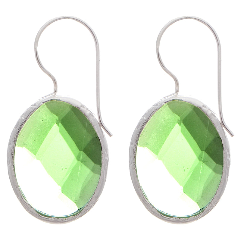 Green Qz Oval Checker Board Ear