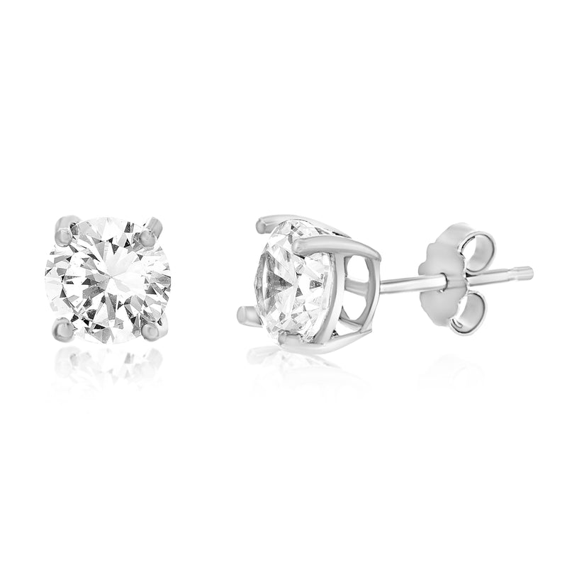 Sterling Silver Rho Plaing Rd White CZ 8Mm