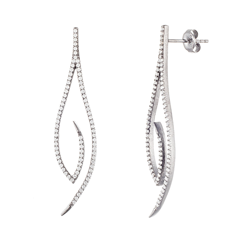 Sterling Silver Bk Rh Dngln Loop with Cubic Zirconia Ear