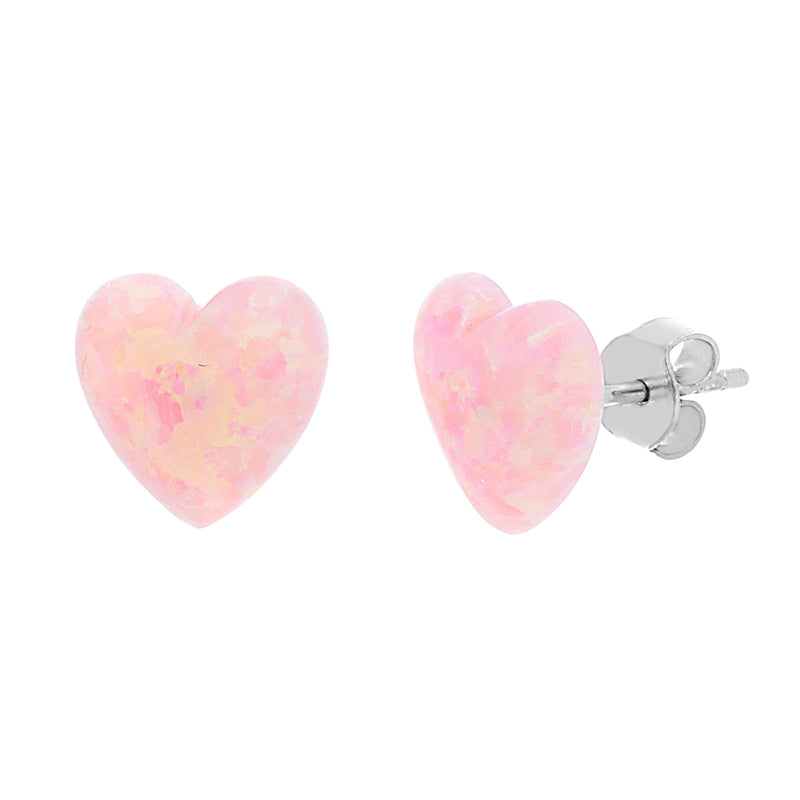 Silver Pink Opal Heart Earring