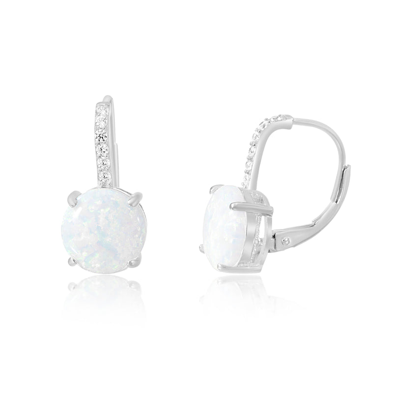 Silver CZ and Opal Lever Back Earring