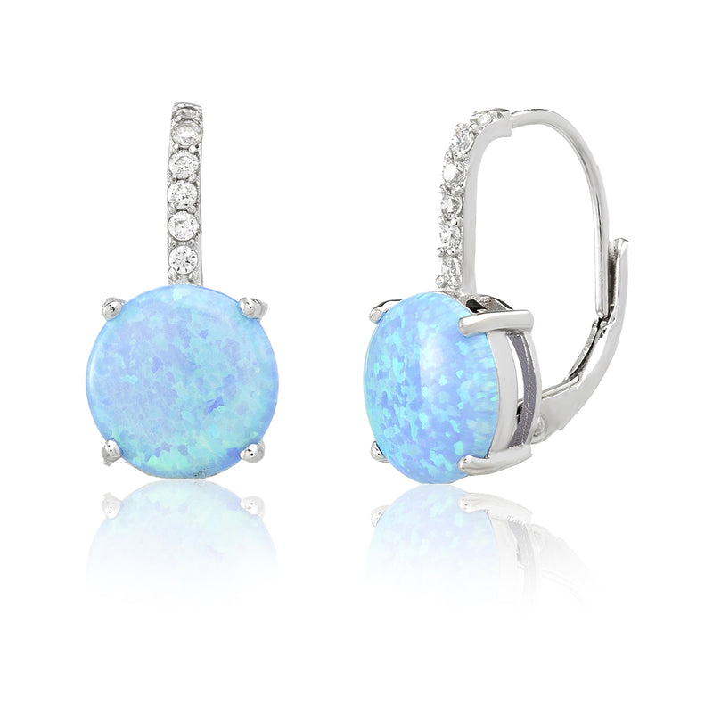 Silver CZ and Opal Lever Back Earring