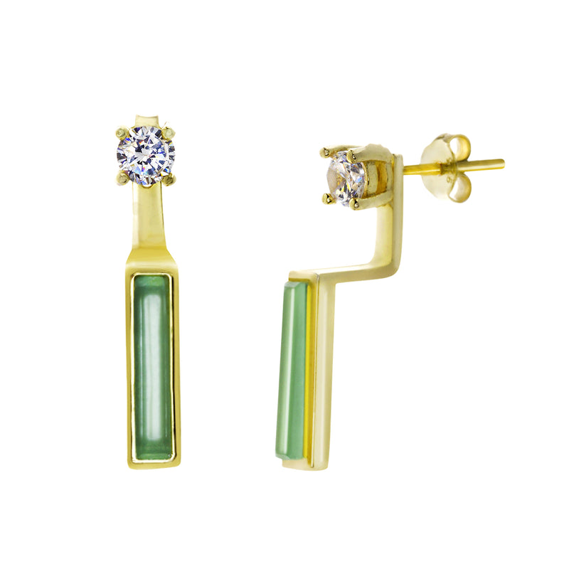 Gold Mint Stone Front Back Earring