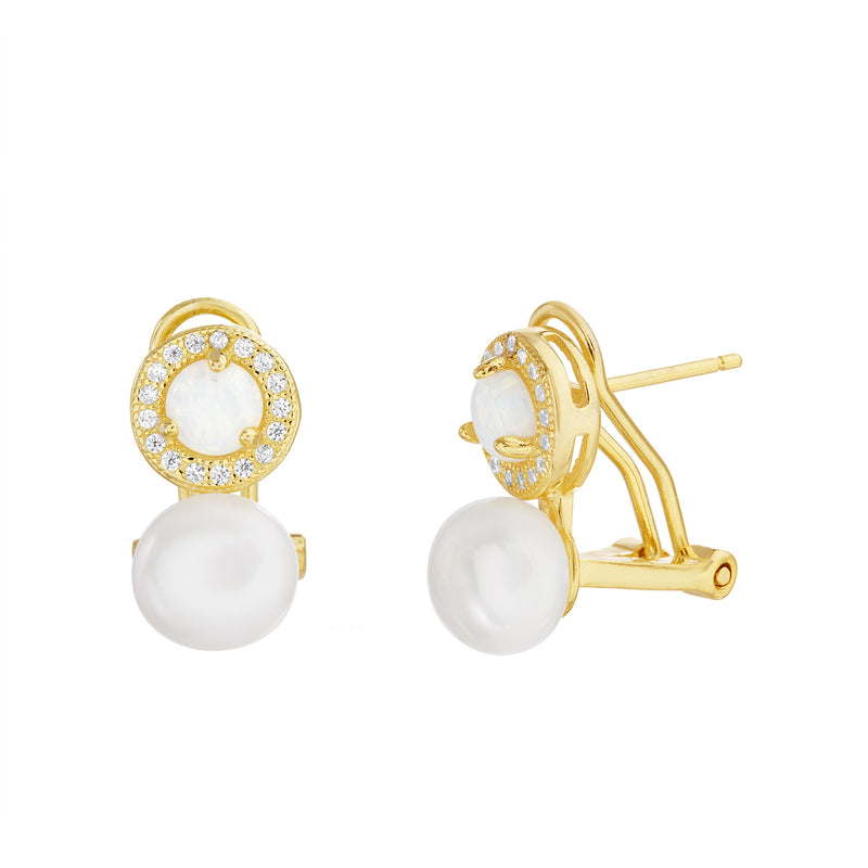 Gold Opal-Pearl-CZ Post Earring