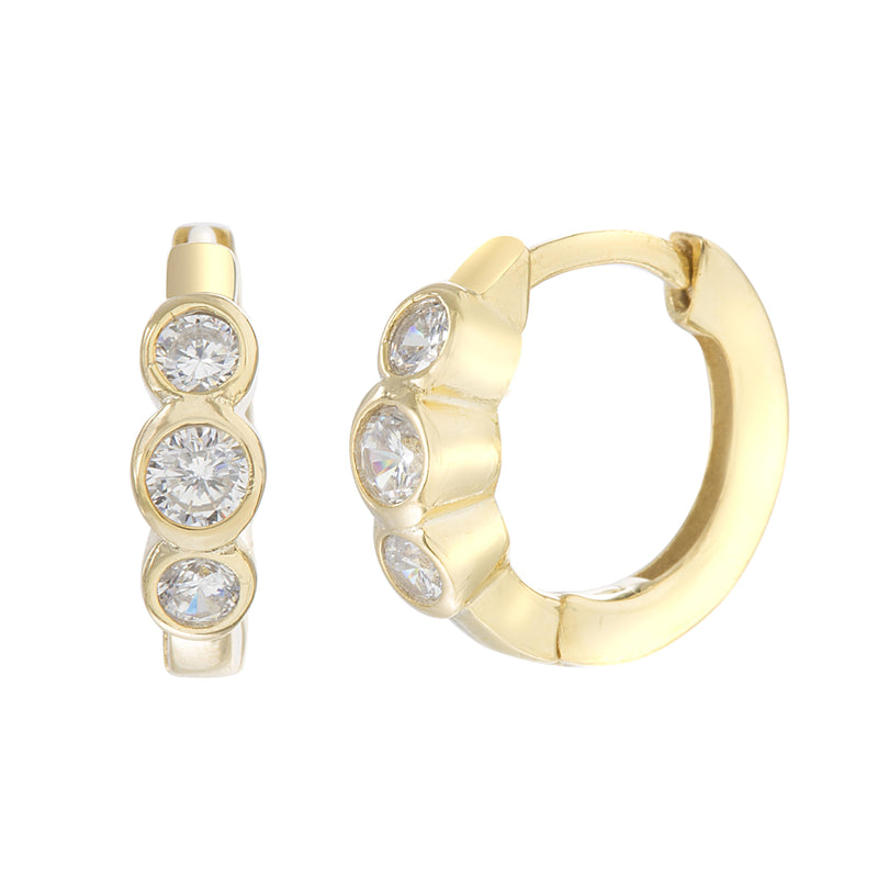 Gold CZ Bezel Huggie Earring