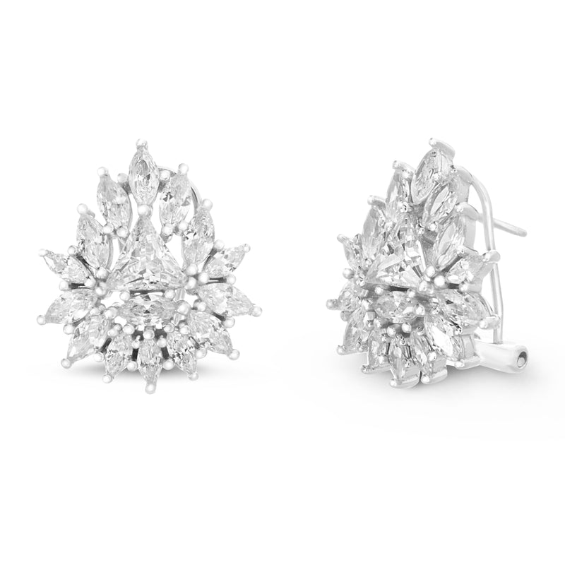 Sterling Silver Triangle CZ Flower Design Stud Earring