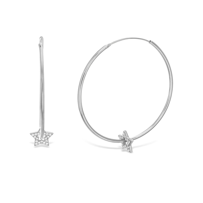 Sterling Silver CZ Star Charm Hoop Earrings