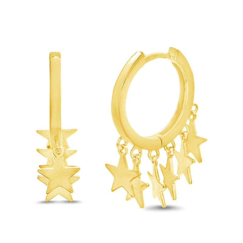 Gold Stars Dangle Huggie Earring