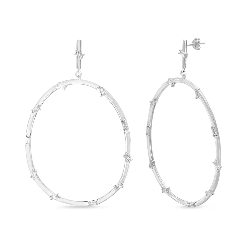 Silver CZ Circle Bar Drop Post Earring