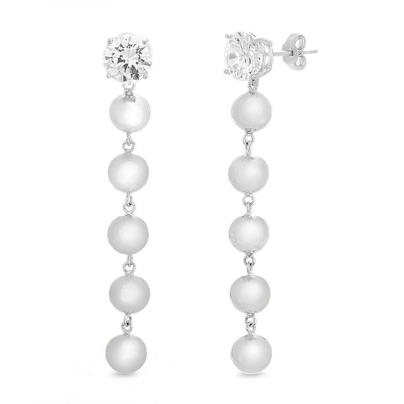 Silver CZ Round with 5 Ball Drop Post Earring