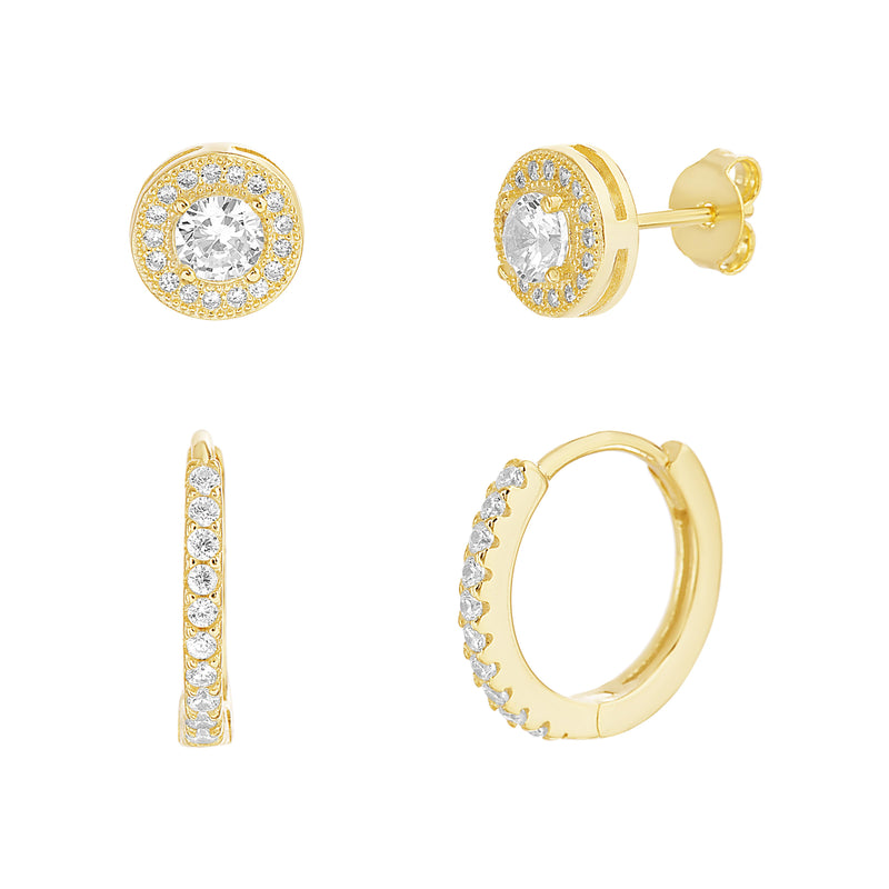 Gold CZ Duo Earring Set