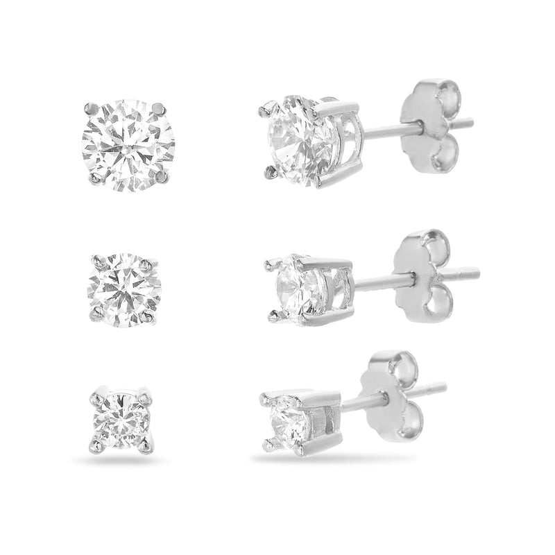 Set Sterling Silver 3Mm-4Mm-5Mm Stud Ear withRho