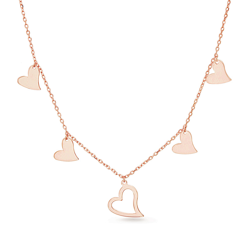 Rose Polished Heart Charm Dangle Cable Chain Necklace