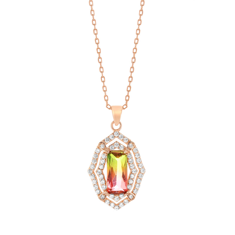 Rose Tourmaline-CZ Halo Necklace