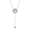 Sterling Silver CZ Pave Circle-Cut Out Heart with Heart Charm Cable Chain Necklace