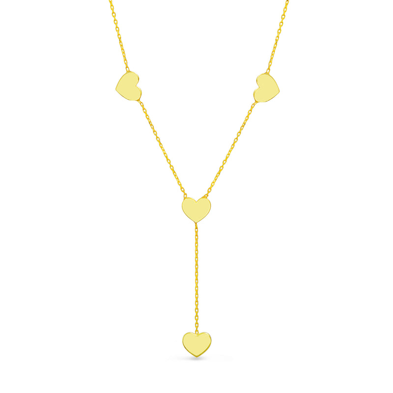 Silver Three Heart Station Drop Heart Y Cable Chain Necklace