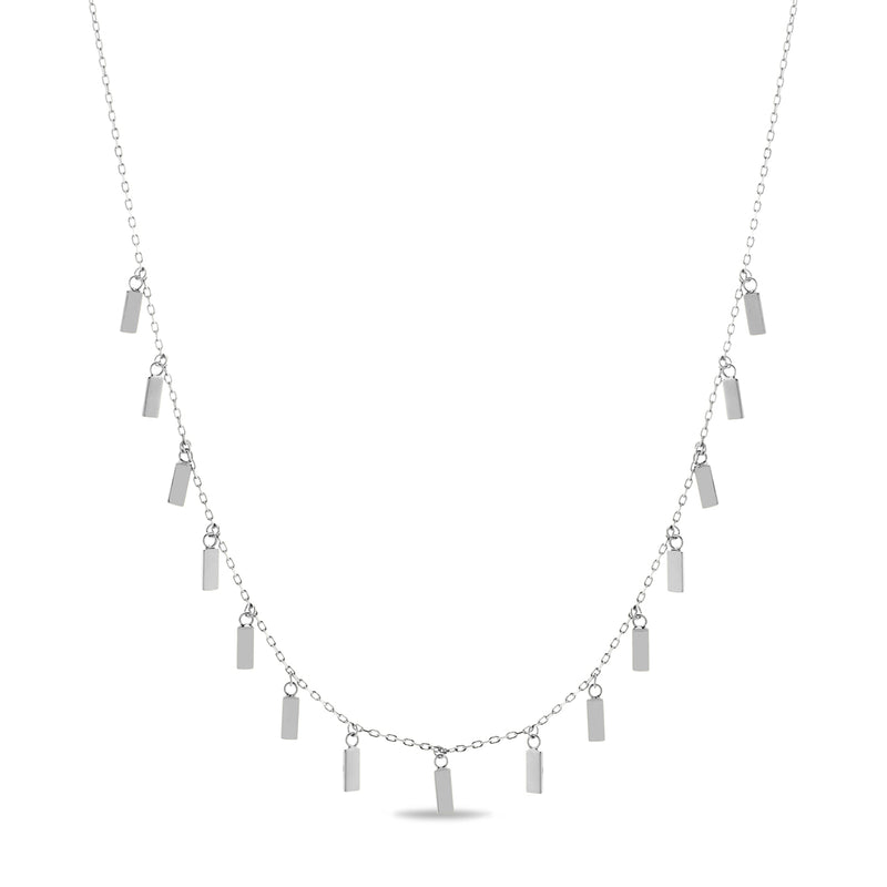 Silver Bar Dangle Station Cable Chain 15+3 Necklace