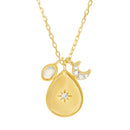 Rose CZ Teardrop-Crescent Necklace