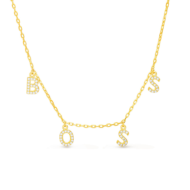 Gold CZ "BoSterling Silver" D-C Cable Chain Necklace