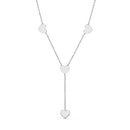 Silver Three Heart Station Drop Heart Y Cable Chain Necklace