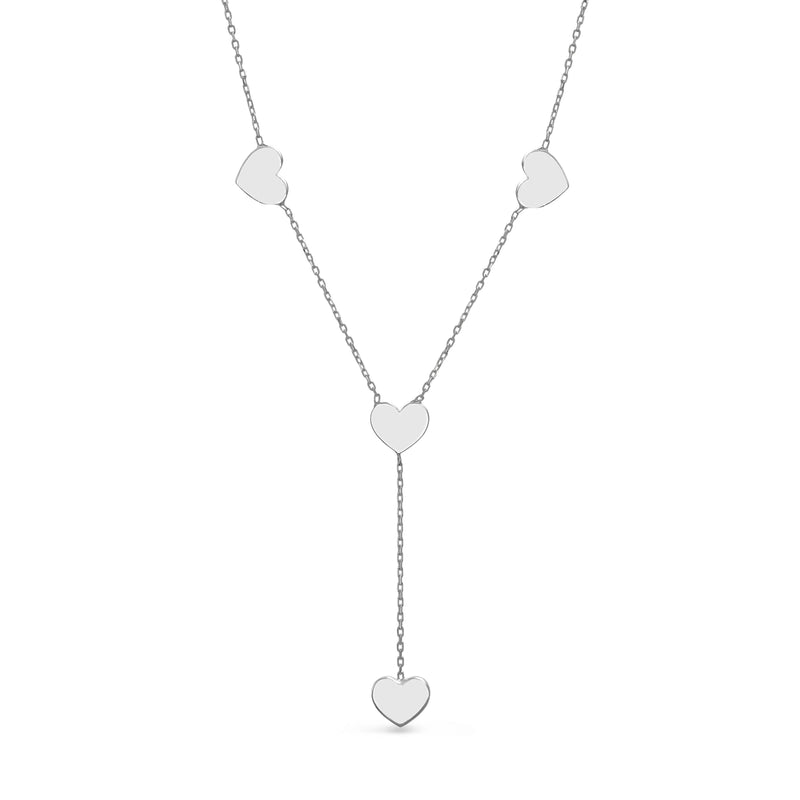 Silver Three Heart Station Drop Heart Y Cable Chain Necklace