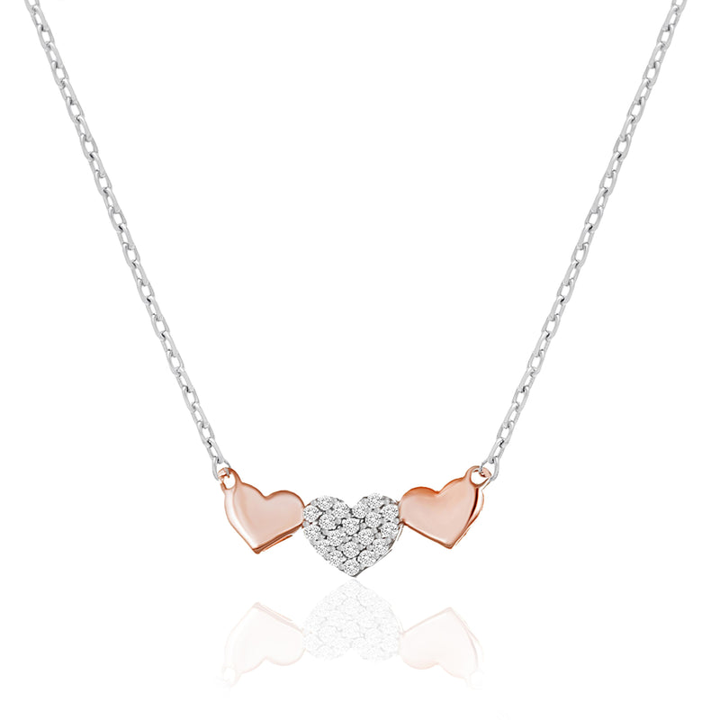 Sterling Silver 2T CZ Trio Hrt 18 Neck