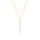 Sterling Silver CZ Round Shaped Station D-C Cable Chain With Sparkle Chain Layered Y With Cylinder Drop 14+16+2 Necklace