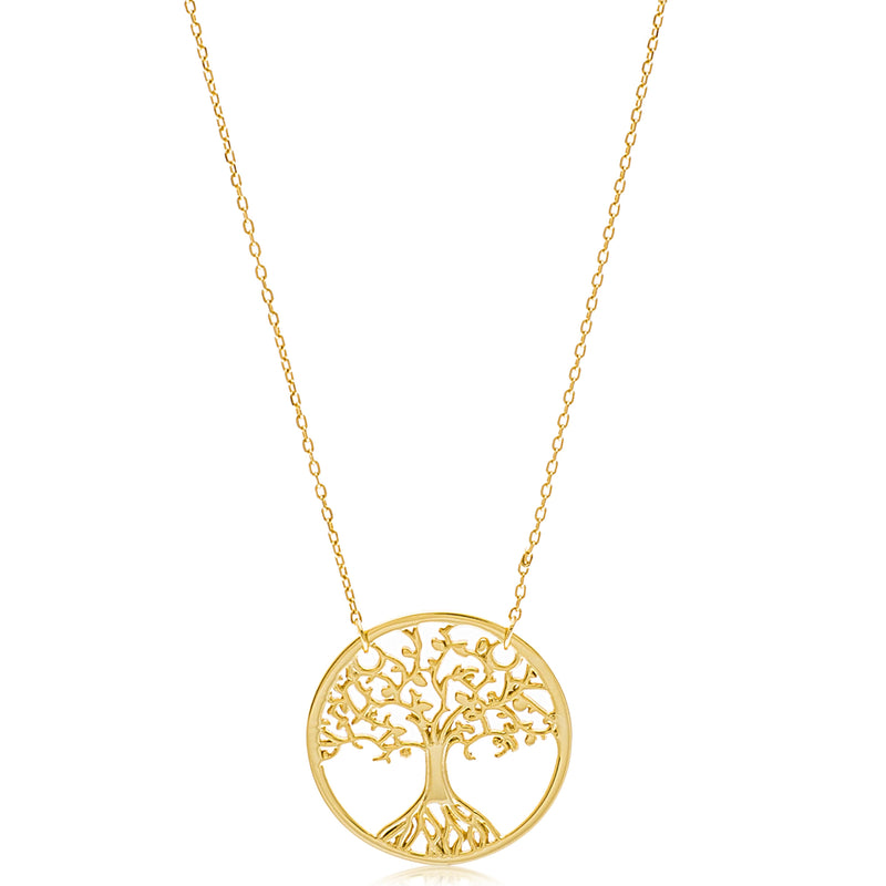 Sterling Silver Gd Tree Of Life -Cbl Chn Nk