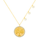 Gold CZ Disc Tree Of Life Necklace