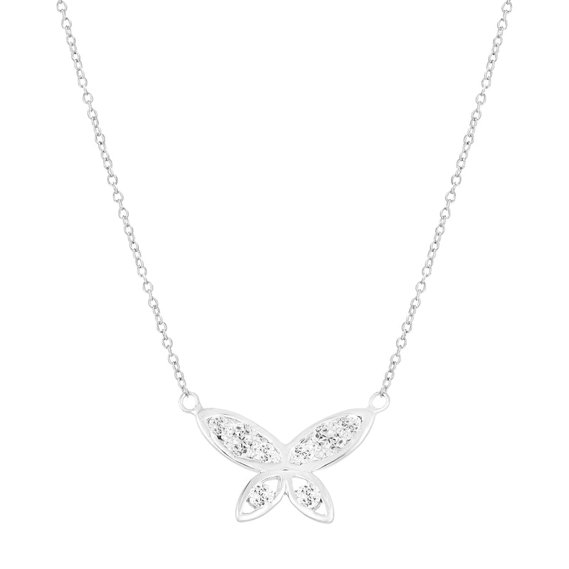 Sterling Silver Rh CZ Bfly Stat Neck