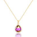 Gold Teardrop CZ Border Necklace
