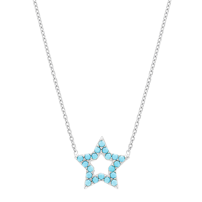 Silver Tq CZ Star Neckace