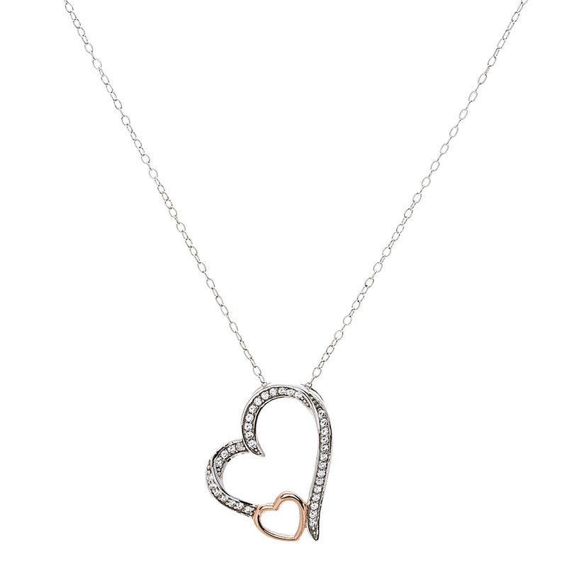 Sterling Silver 2T Double Heart with Cubic Zirconia Cbl Neck