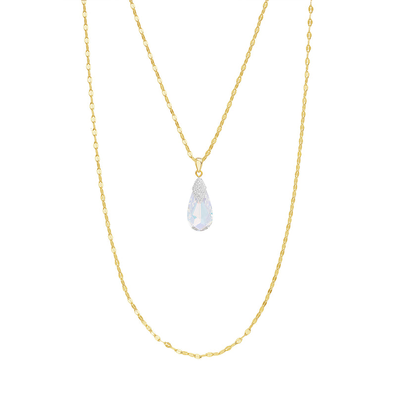 Sterling Silver Tear Drop Swarovski Crystal Double Strand Necklace