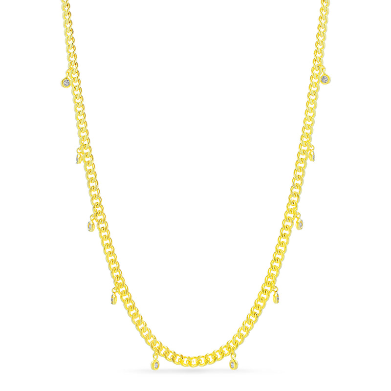 Gold Bezel CZ Curb Chain Choker