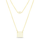 Silver CZ Square Station and Square Station Layered Cable Chain 16+18+2 Necklace