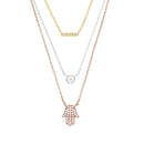 Sterling Silver 3T CZ 3Tr Bar-Bezel-Hamsa Nk