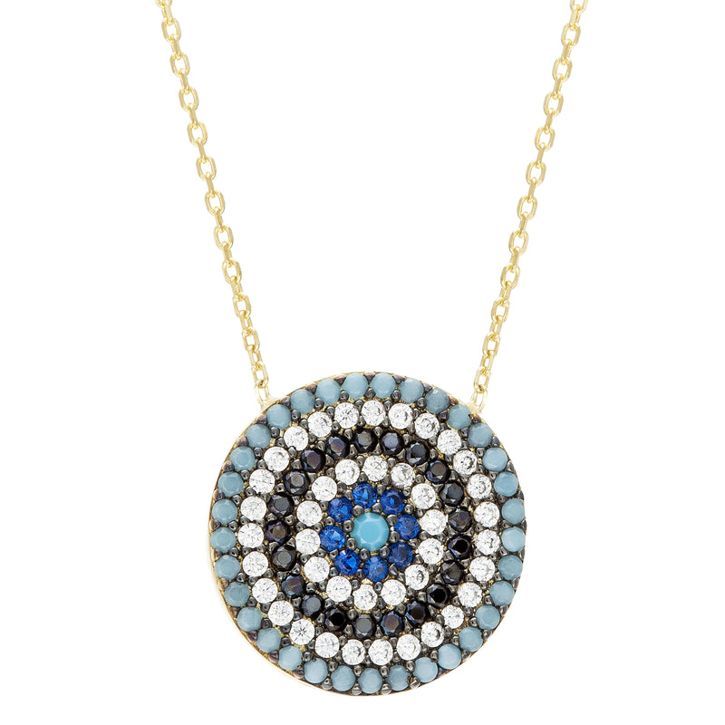 Silver CZ Round Evil Eye Necklace