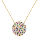 Gold Multi CZ Round Disc Necklace